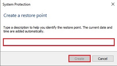 Windows 10 Create a restore point