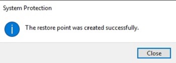 Windows 10 Successfully created restore point