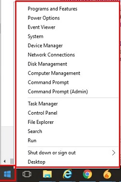 Windows Start, Context menu