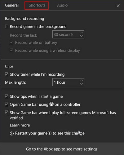 Windows 10 Settings, Shortcuts