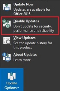 Update Options, Disable Updates