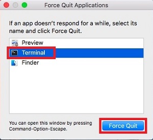 Select application, Force Quit