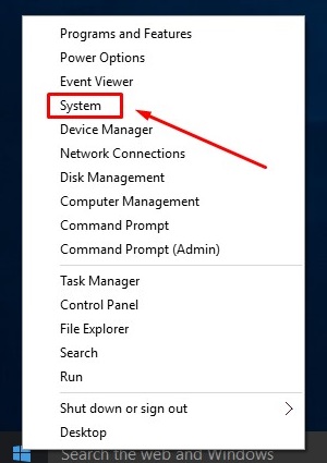 Windows 10 desktop, Start button, System