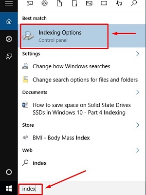 Search Bar, Indexing Options