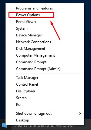 Windows 10 context menu, Power options