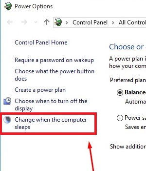 Windows 10 Power Options, change when to sleep