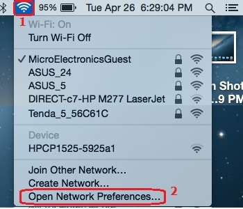 Wi-Fi Icon, Open Network Preferences