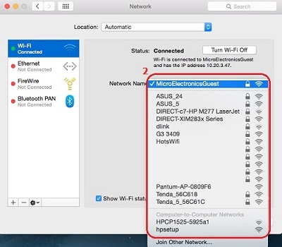 Mac OS X El Capitan Network Menu, Select Network