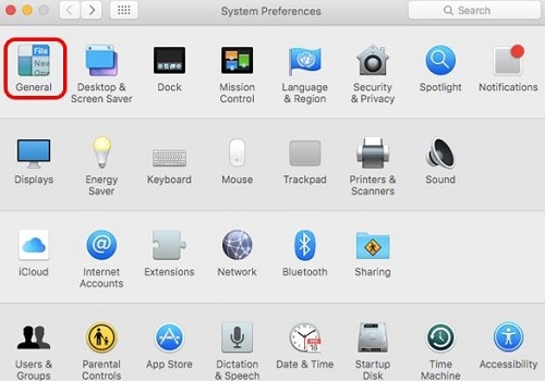 Mac OS X El Capitan System Preferences, General