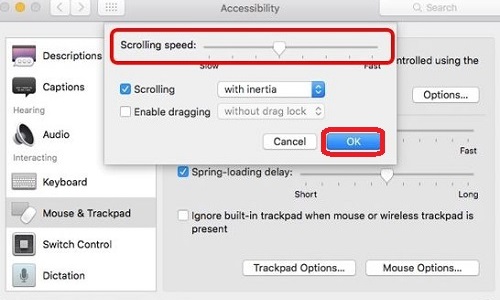 Trackpad Options, Scrolling Speed