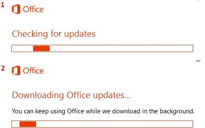 Office checking for updates, Office downloading updates