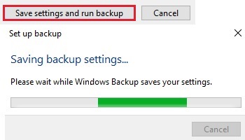 Save settings and run backup