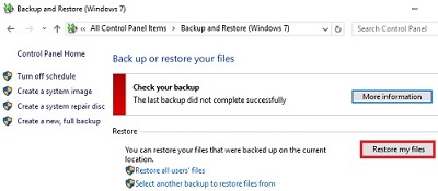 Restore, Restore my files
