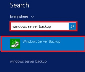 Start Screen, Search, Windows Server Backup