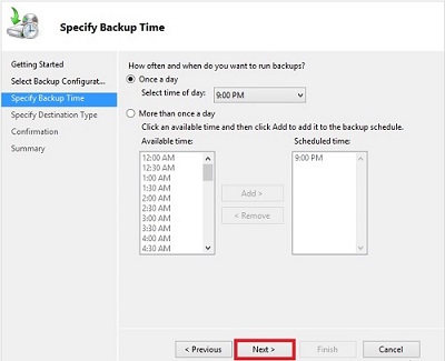 Windows Backup Wizard, Time Schedule