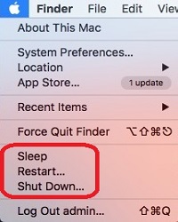 Apple Icon, Sleep, Shut Down, or Restart