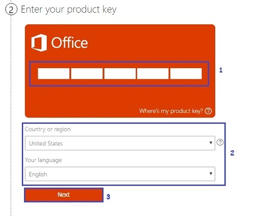 Enter product key for Office 365