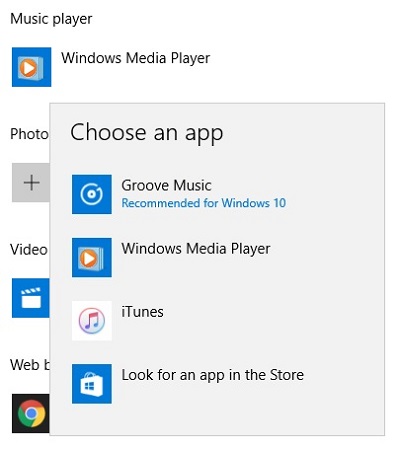 how to change default music player windows 10