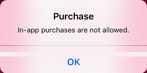 In app purchases not allowed pop up