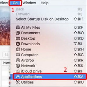 Mac OS X Home Screen, Menu Bar, Go, Applications