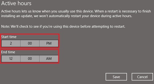 Windows Active Hours Settings
