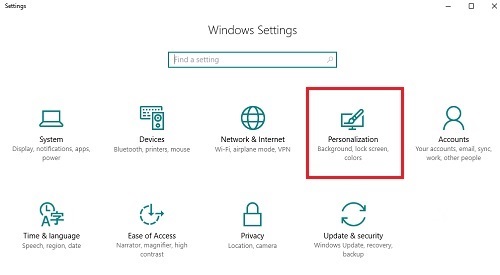 Windows Settings, Personalization