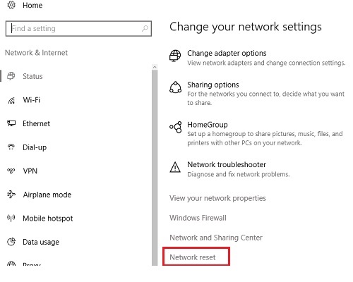 Windows Network Settings, Reset