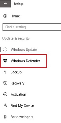 Windows Settings, Defender