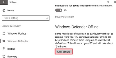 Windows Defender, Offline Scan