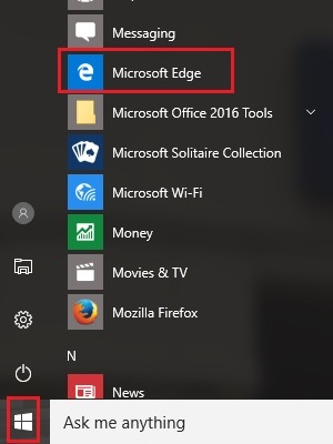 Start, Microsoft Edge