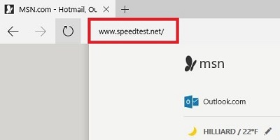 Microsoft Edge URL Bar, Speed Test URL