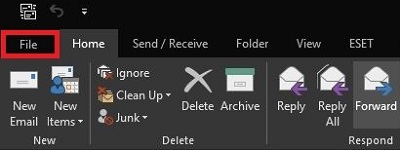 Outlook, File Menu