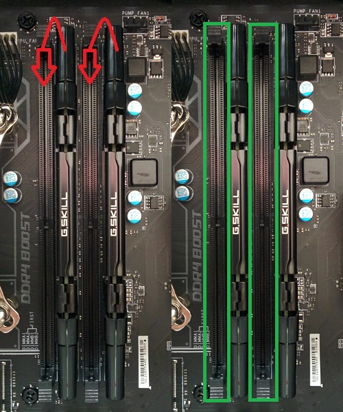 Side By Side Motherboard, Moving RAM to other slots or Allowing RAM to install