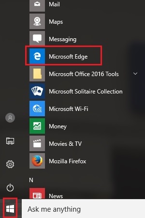 Start, Microsoft Edge
