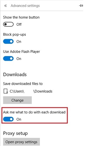 Edge settings, ask me what to do with each download
