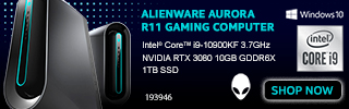 Dell Alienware Aurora R11 Gaming Computer; Intel Core i9 10900KF 3.7GHz; NVIDIA RTX 3060 10GB GDDR6X; 1TB SSD; Windows 10; Sku 193946; Shop Now