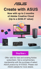 Select ASUS SKUs now with 3 months of Adobe Creative Cloud