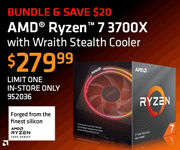 Bundle and Save $20; AMD Ryzen 7 3700X with Wraith Stealth Cooler - $279.99; Limit one, in-store only, SKU 952036