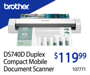 Brother DS740D Duplex Compact Mobile Document Scanner - $119.99; SKU 107771