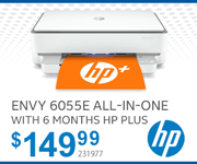 HP Envy 6055E All-in-one Printer with 6 Months of HP Plus - $149.99; SKU 231977