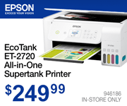 EPSON EcoTank ET-2720 All-in-One Supertank Printer - $249.99; SKU 946186; In-Store Only