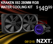 NZXT Kraken X63 280MM RGB Water Cooling Kit; $149.99; sku 081315