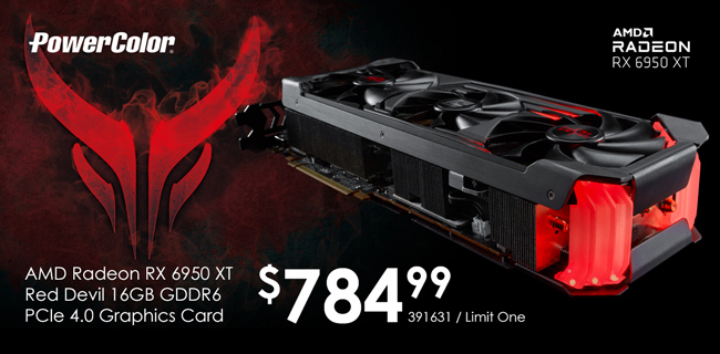 Powercolor AMD Radeon RX 6950 XT Red Devil 16GB GDDR6 PCIe 4.0 Graphics Card - $784.99. SKU 391631, Limit One