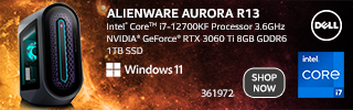 Dell Alienware Aurora R13 - Intel Core i7-127000KF Processor 3.6GHz; NVIDIA GeForce RTX 3060 Ti 8gb GDDR6; 1TB SSD; Windows 11 - SHOP NOW; SKU 361972