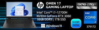 HP Omen 17 inch Gaming Laptop. Intel Core i7-12700H, NVIDIA GeForce RTX 3060 6GB GDDR6, 16GB DDR5, 1TB GB SSD, Windows 11. Shop Now. SKU 379172