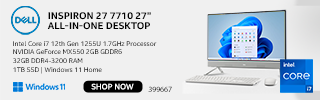 Dell Inspiron 27 7710 27 inch All-in-one Desktop - Intel Core i7 12th Gen 1255U 1.7GHz Processor; NVIDIA GeForce MX550 2GB GDDR6; 32GB DDR4-3200 RAM, Windows 11 Home - Shop Now - SKU 399667