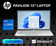 HP Pavilion 15 inch Laptop featuring Intel Core i7 and Windows 11. Shop Now - Shop Now