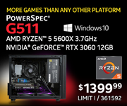 More Games the Any Other Platform - PowerSpec G511 - $1399.99; AMD Ryzen 5 5600X 3.7GHz, NVIDIA GeForce RTX 3060 12GB; Windows 10; SKU 361592