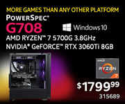 More Games the Any Other Platform - PowerSpec G708 - $1799.99; AMD Ryzen 7 5700G 3.8GHz, NVIDIA GeForce RTX 3060Ti 8GB; Windows 10; SKU 315689