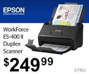 Epson WorkForce ES-400 II Duplex Scanner - $249.99 - SKU 217422